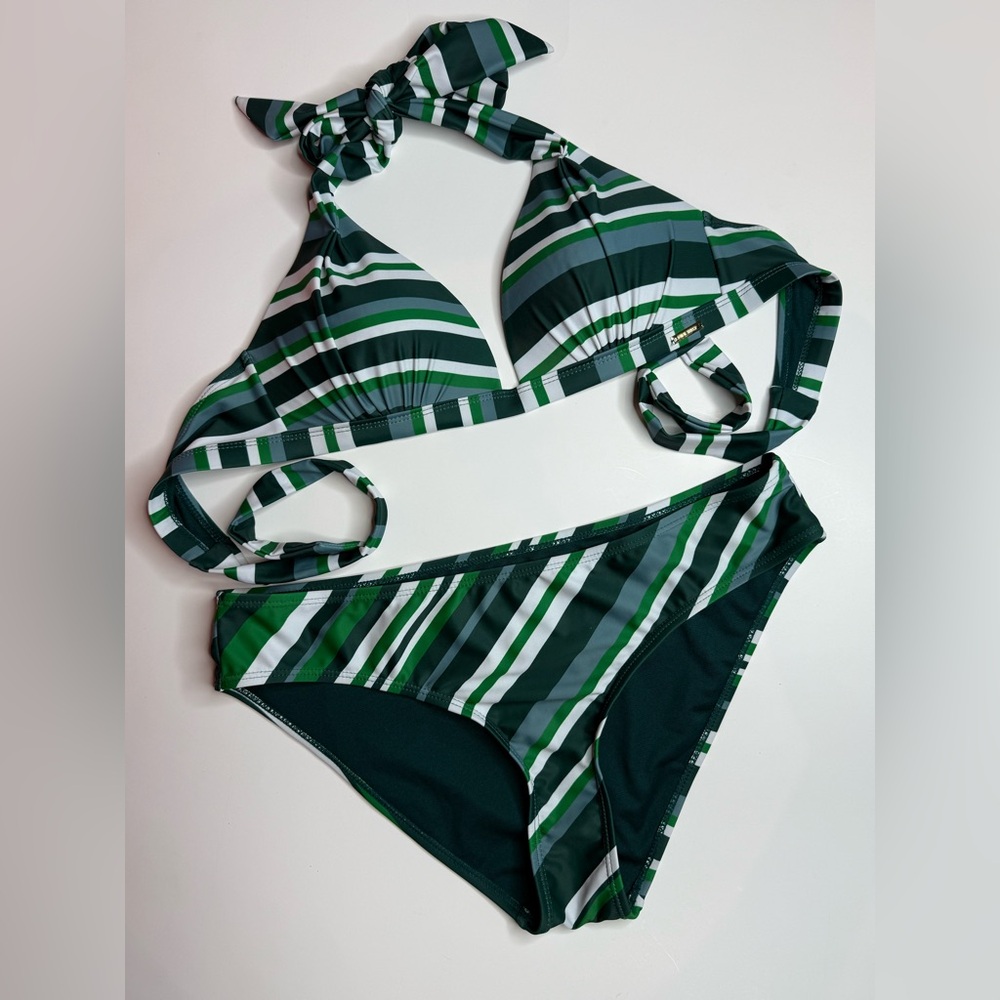 Nine West Green and White Striped Bikini Set